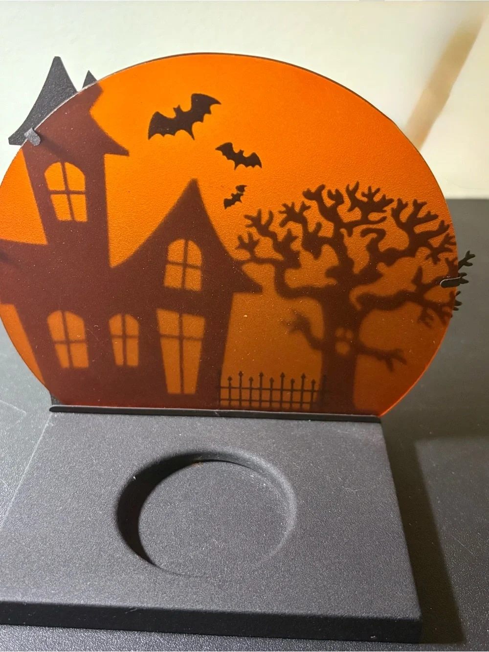PartyLite Black & Orange Haunted House Candle Table Accent